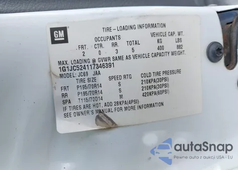 2001 Chevrolet Cavalier from USA, damaged, VIN 1G1JC524117346391